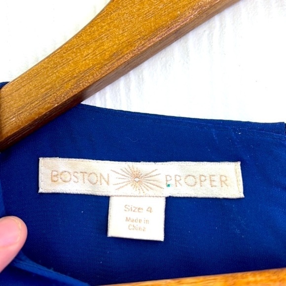 Boston Proper - Navy And Gold Tweed Striped Lined Sleeveless Midi Dress Size 4 - Picture 8 of 10